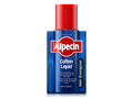 Alpecin Coffein Liquid, blaue Flasche mit rotem Deckel, stärkt die Haarwurzel und beugt erblich bedingtem Haarausfall vor.
