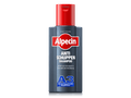 Vorderseite der Alpecin A3 Anti-Schuppen Shampoo-Flasche mit rotem Deckel. Dunkelblaues Design mit weißem Alpecin-Logo, darunter Anti Schuppen Shampoo und Hinweis auf schuppenfreie Kopfhaut.